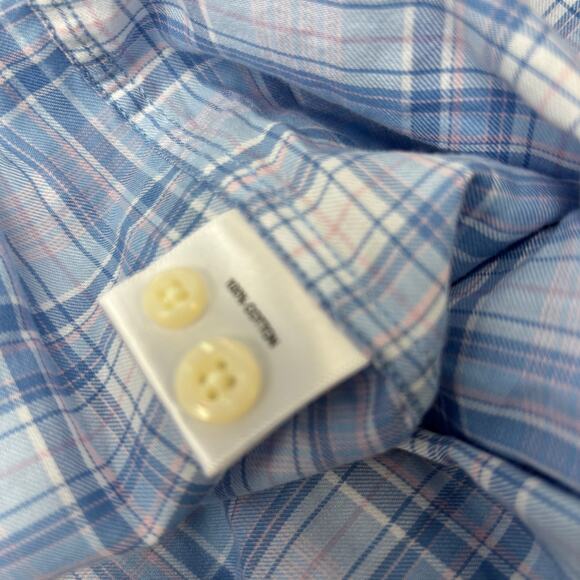 Peter Millar Large Blue Pink Check Plaid Long Sleeve Button Up Shirt - Picture 3 of 5